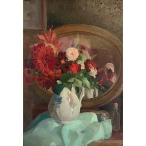 Michel Dubost (1879-1952) - Bouquet de fleurs - Huile sur panneau.