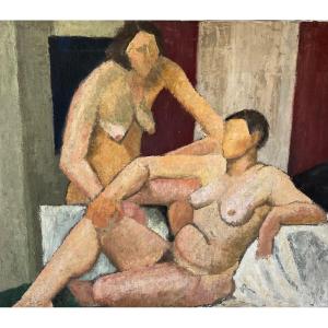 Nudes In An Interior, Oil On Canvas, (in The Style Of Souverbie)