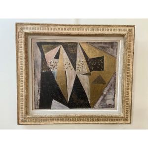 Composition abstraite cubiste, signée Alinol, 1958.
