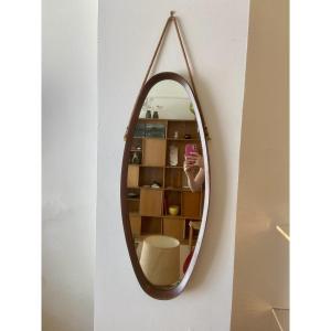 Oval Teak Mirror, Italy, 1960s.