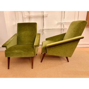 Paire de fauteuils en velours de soie, France, années 50.