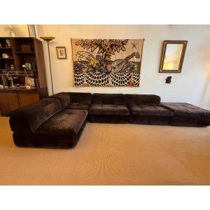 Modular Sofas In Chocolate Velvet For Airborne, Circa 1970.