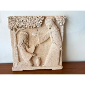 Religious Bas-relief, The Blessing Of Mary Magdalene By Olivier Pettit.