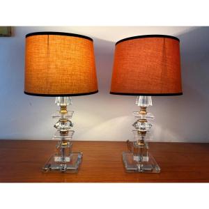 Pair Of Crystal And Brass Bedside Lamps.