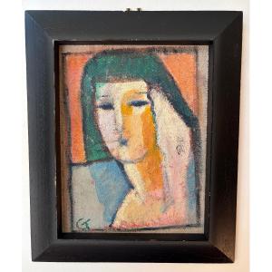 Huile sur toile, portrait de femme.