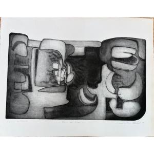 Marita Poest Clément, Lithographie, Epreuve d'artiste, Fond de l'eau, 1965.
