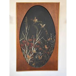 Grand panneau à décor floral de style art nouveau, huile sur toile marouflée.