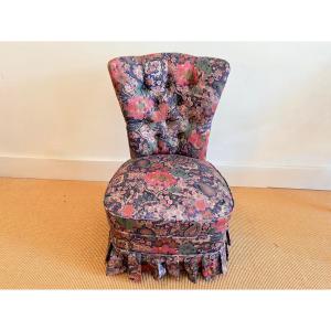 Napoleon III Style Flowered Fabric Fireside Chair