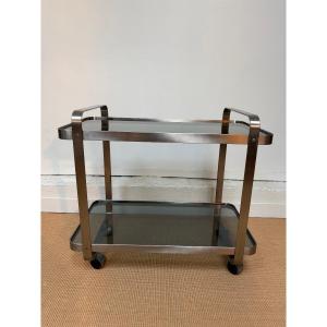 Desserte ou table roulante en aluminium brossé datant des années 70.