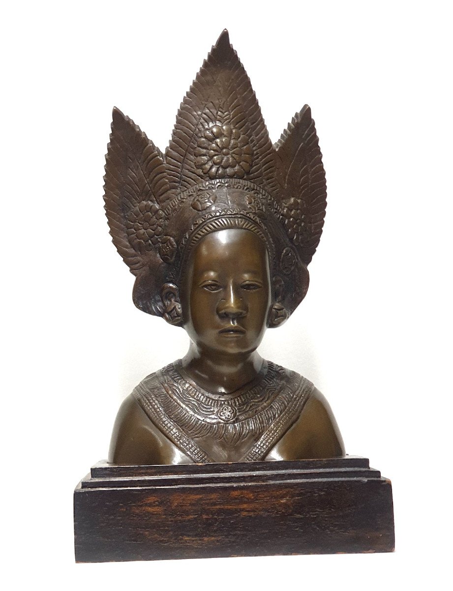 Bronze Dancer Head, Probably Hanoi School Around 1950.-photo-3