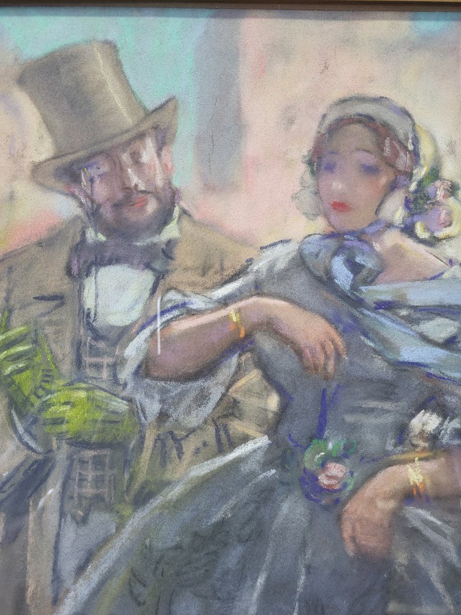 Ferdinand Fargeot (1880-1957), "couple d'élégants", Pastel Vers 1910.-photo-2