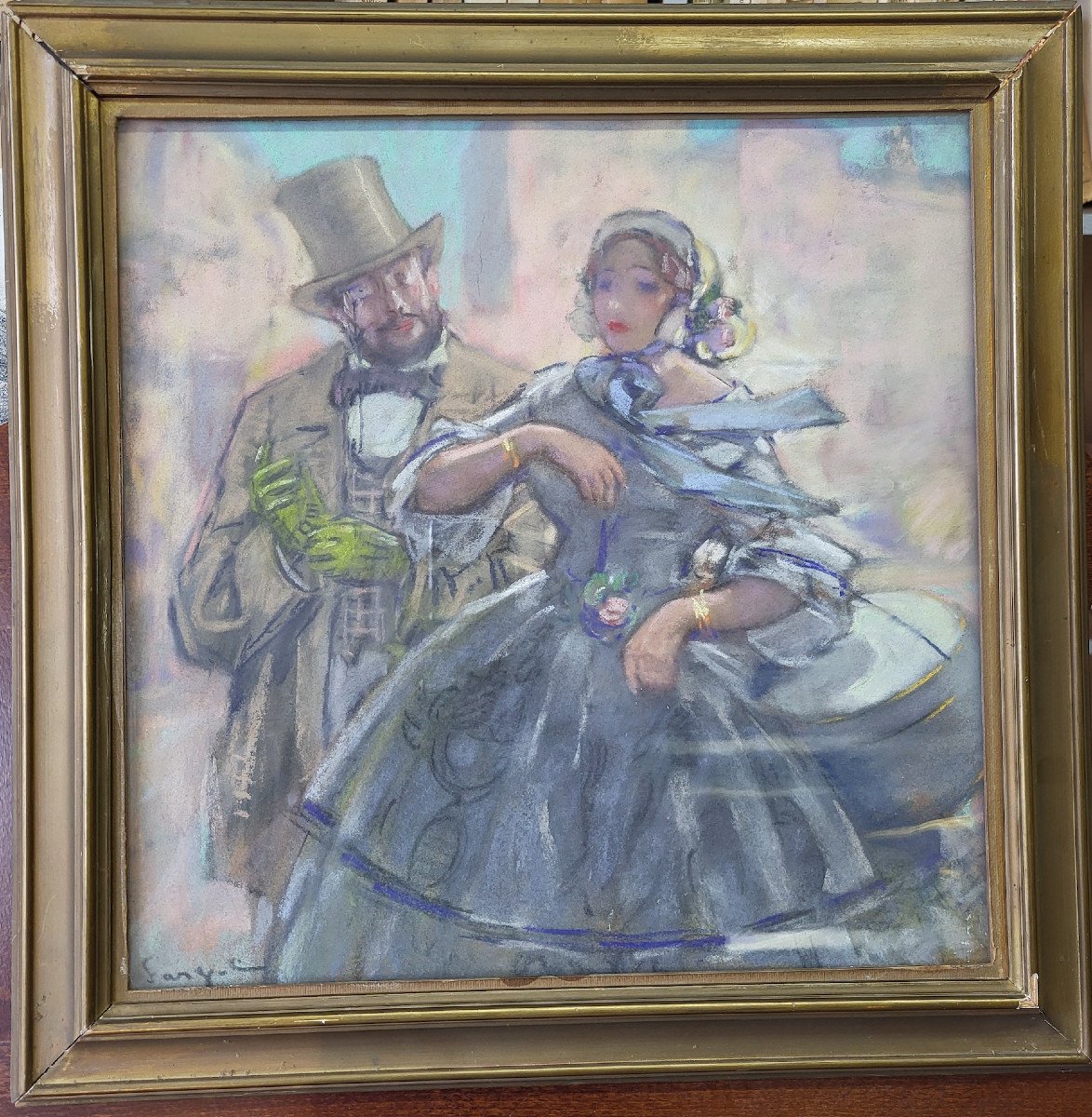 Ferdinand Fargeot (1880-1957), "couple d'élégants", Pastel Vers 1910.