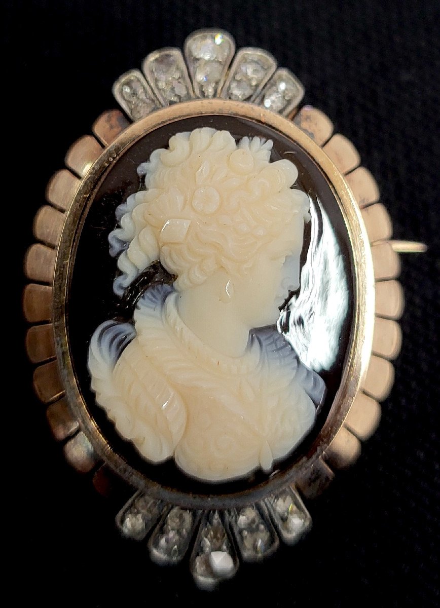 Brooch Adorned With An Agate Cameo Mounted In 18k Gold And Brilliant-photo-1