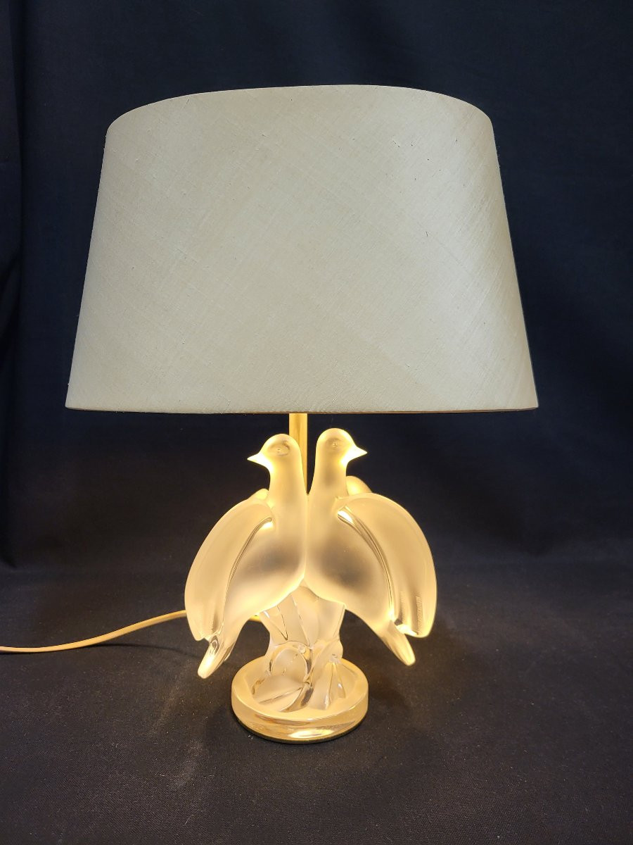 Lalique France, "ariane" Lamp (2 Doves), Perfect Condition.-photo-2