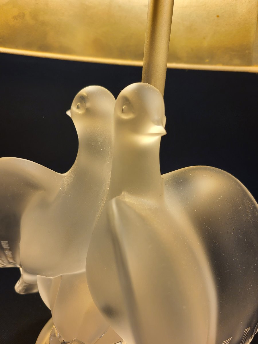 Lalique France, "ariane" Lamp (2 Doves), Perfect Condition.-photo-1