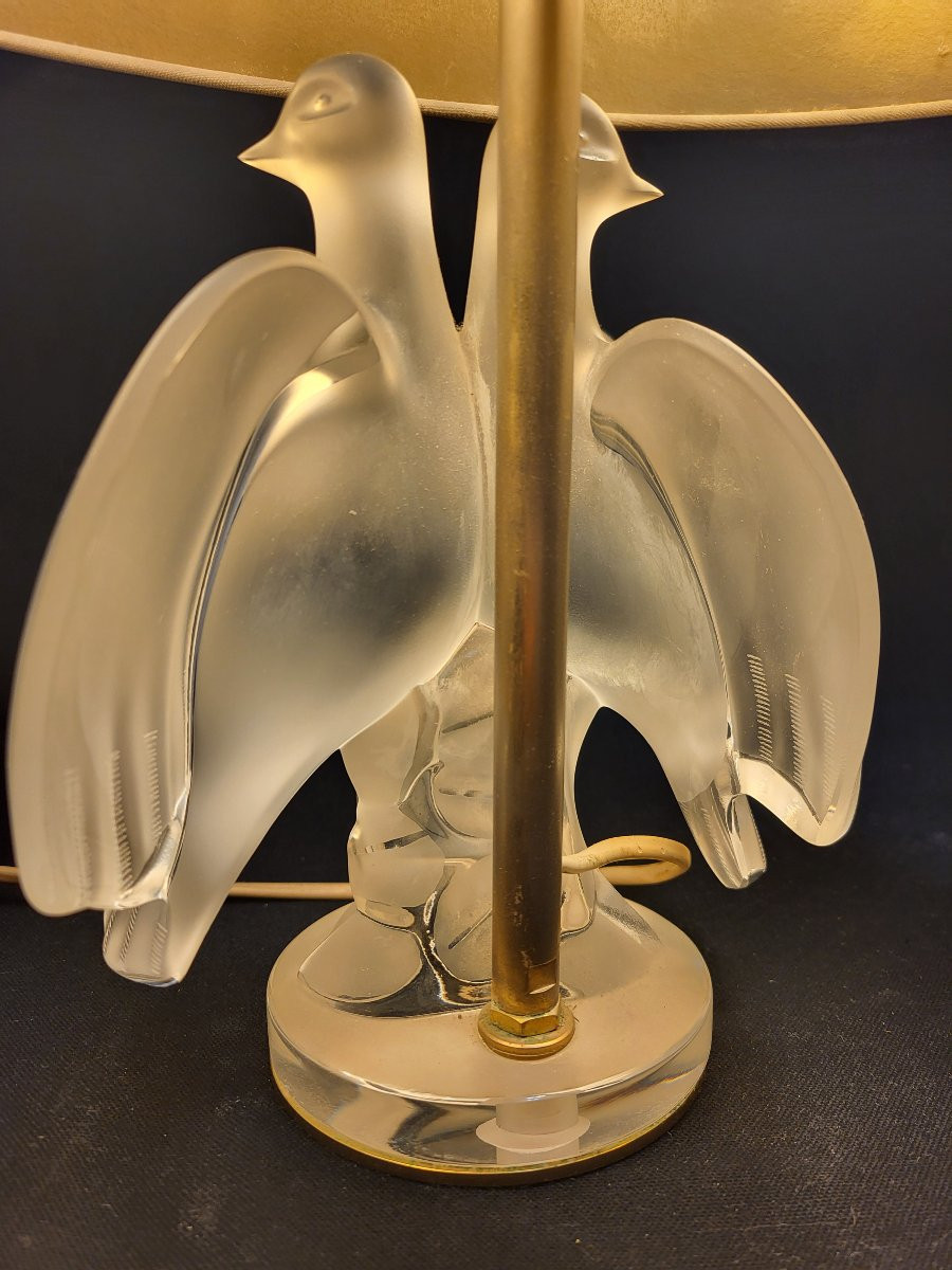Lalique France, "ariane" Lamp (2 Doves), Perfect Condition.-photo-2