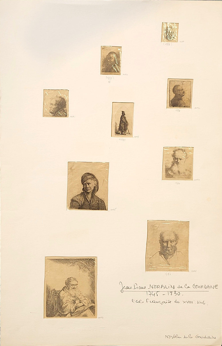 Jean-Pierre NORBLIN DE LA GOURDAINE, suite de 9 gravures sous passe-partout, fin  XVIII° siècle
