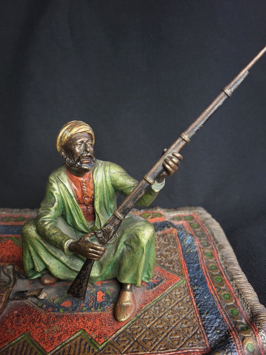 Franz Xavier Bergmann, Polychrome Orientalist Bronze From Vienna, "before The Fantasia"-photo-2