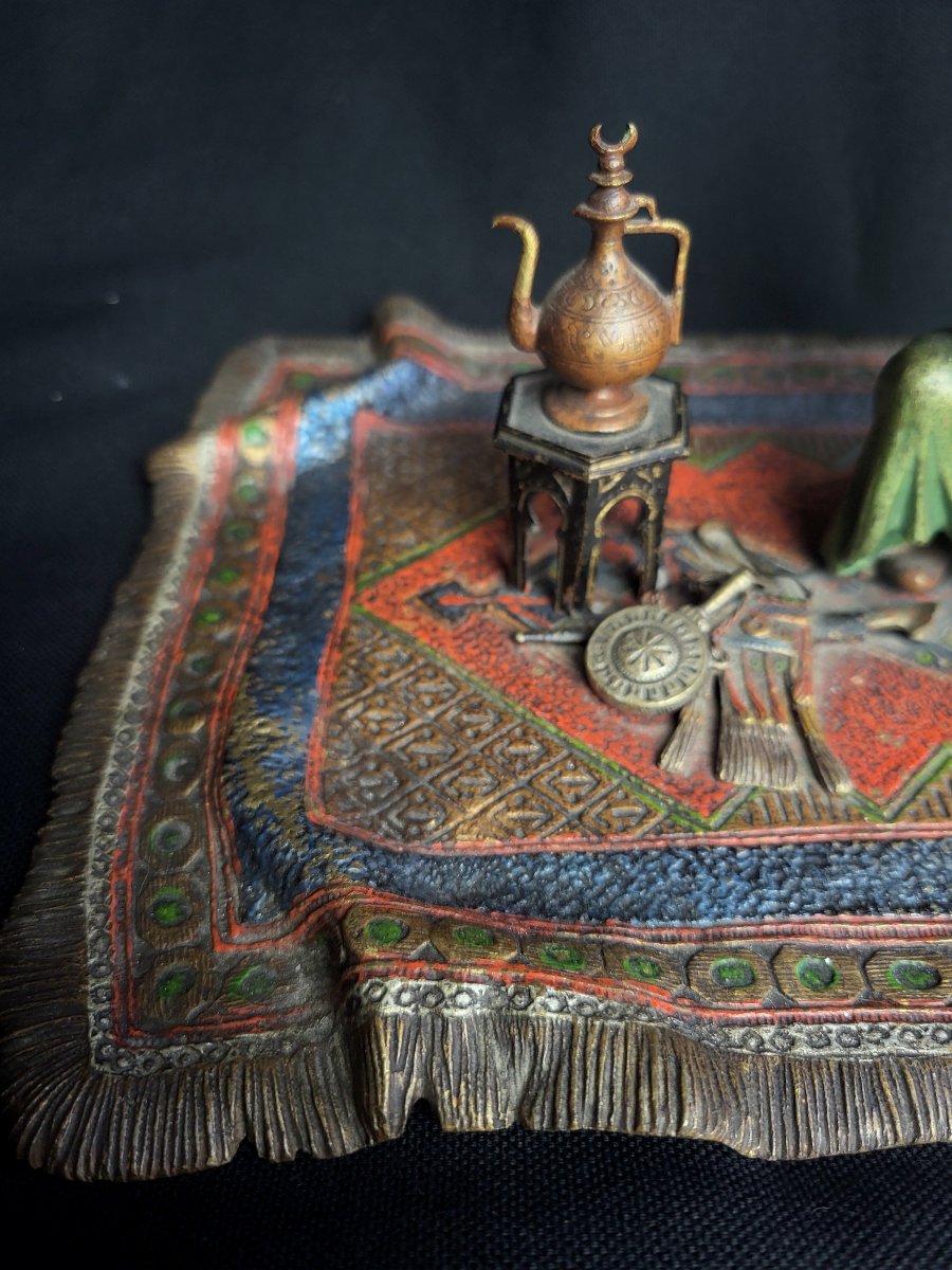 Franz Xavier Bergmann, Polychrome Orientalist Bronze From Vienna, "before The Fantasia"-photo-3