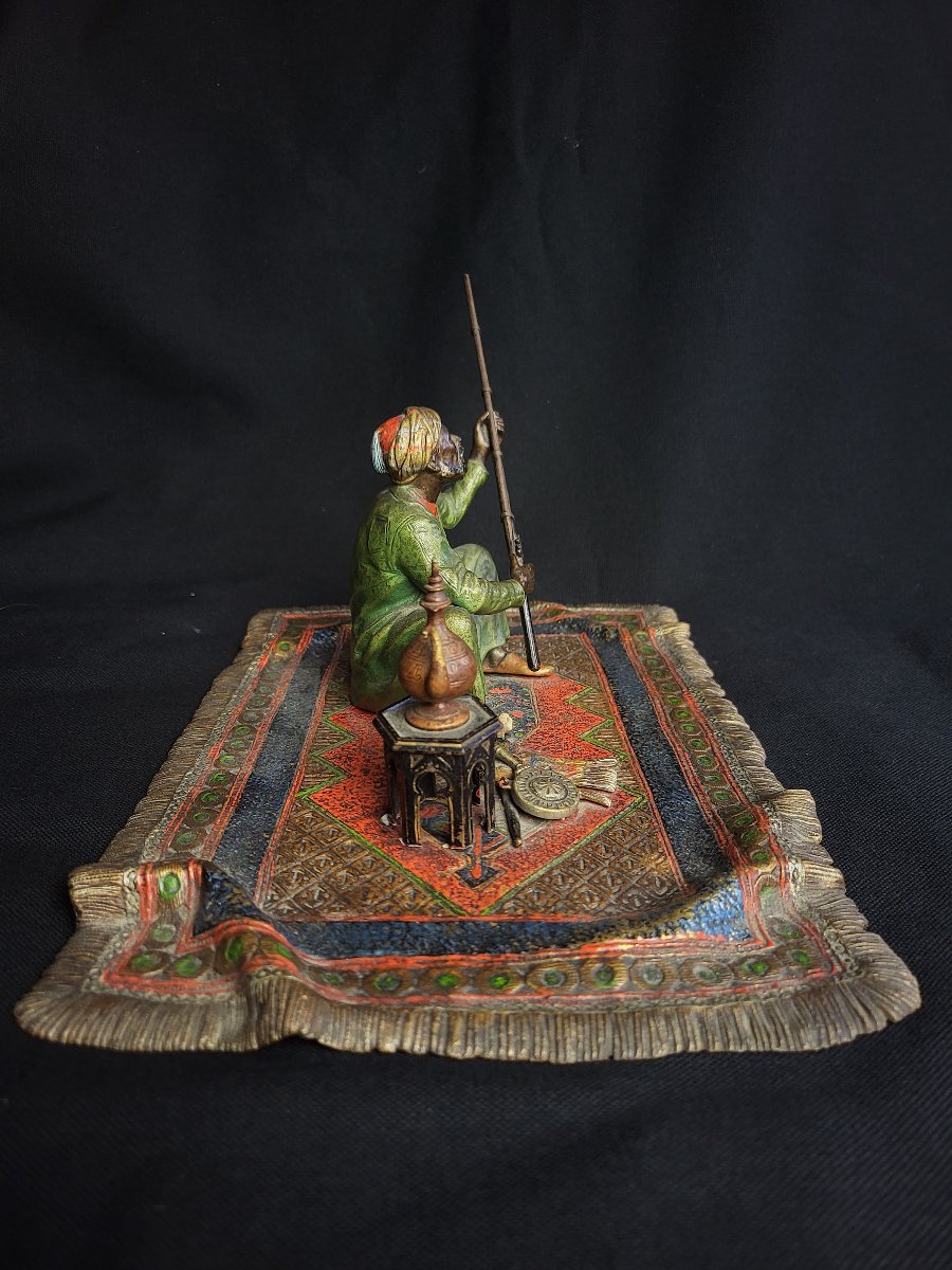 Franz Xavier Bergmann, Polychrome Orientalist Bronze From Vienna, "before The Fantasia"-photo-4