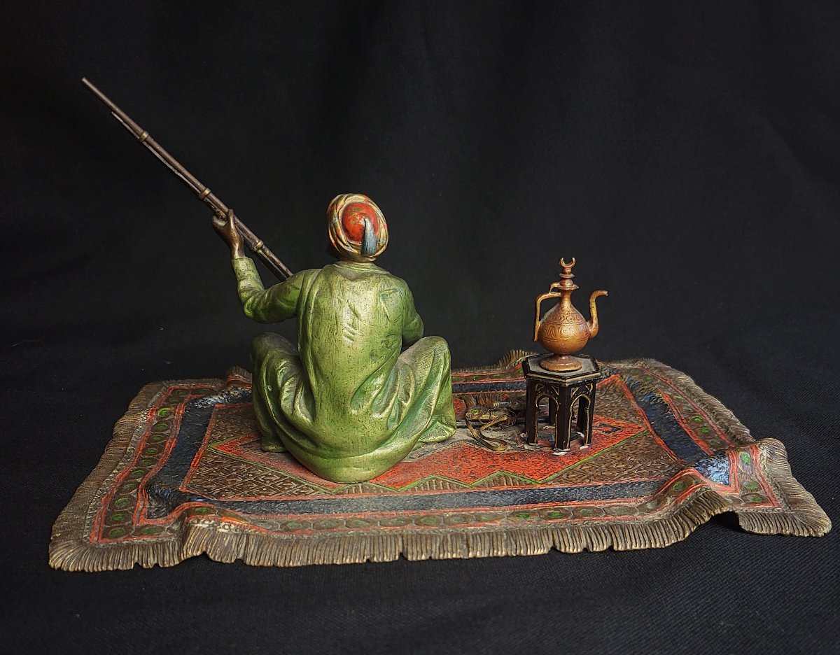 Franz Xavier Bergmann, Polychrome Orientalist Bronze From Vienna, "before The Fantasia"-photo-1