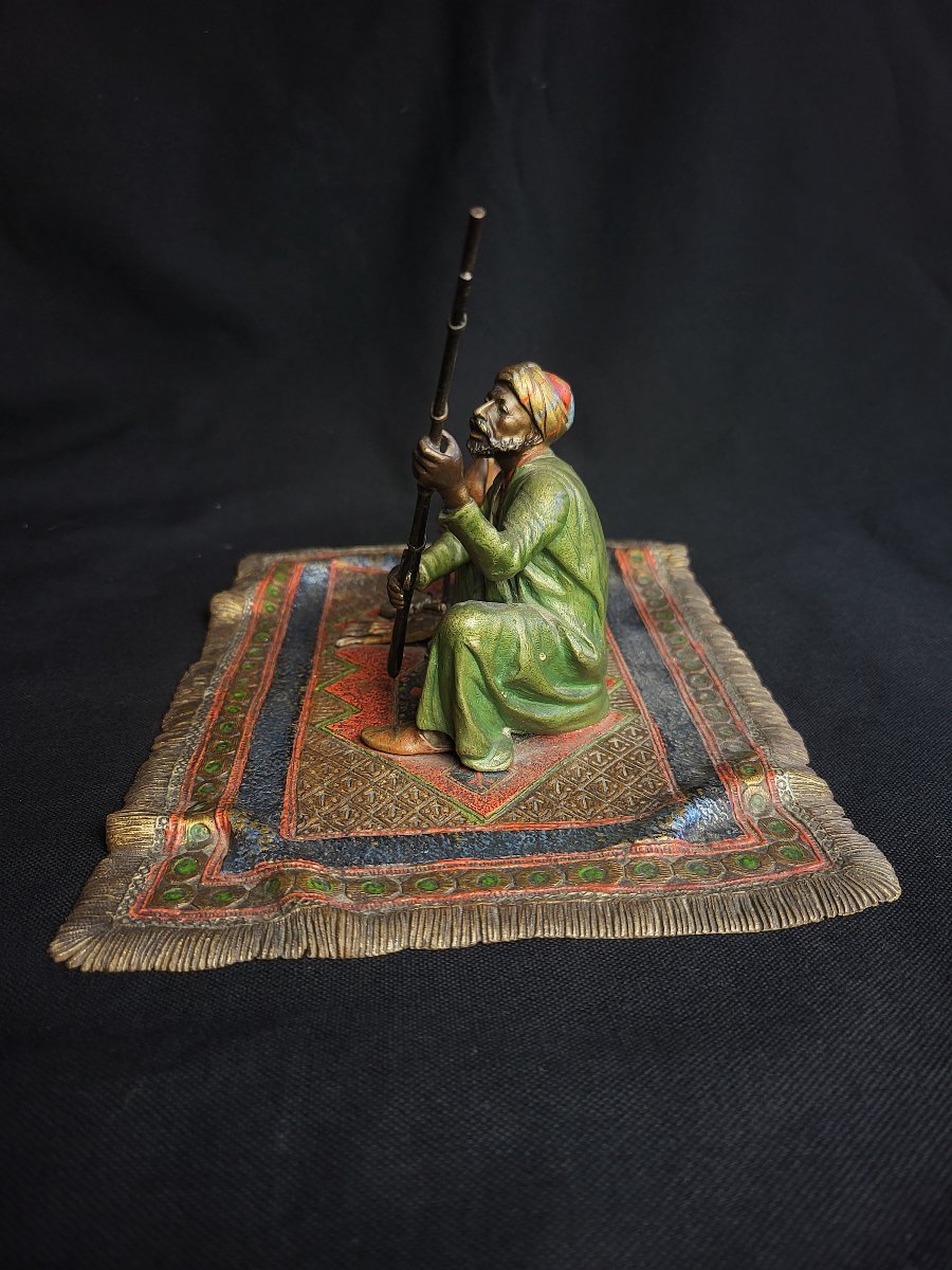 Franz Xavier Bergmann, Polychrome Orientalist Bronze From Vienna, "before The Fantasia"-photo-2