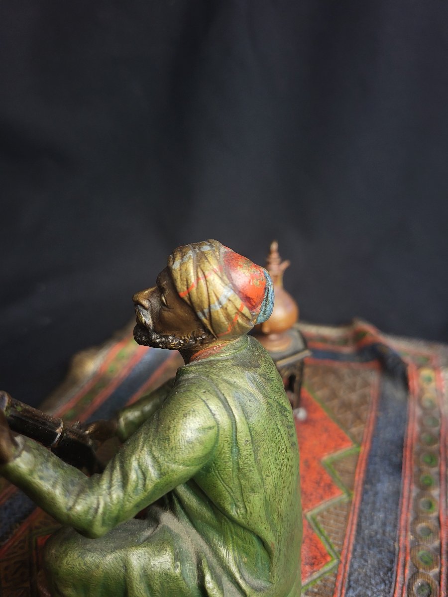 Franz Xavier Bergmann, Polychrome Orientalist Bronze From Vienna, "before The Fantasia"-photo-3