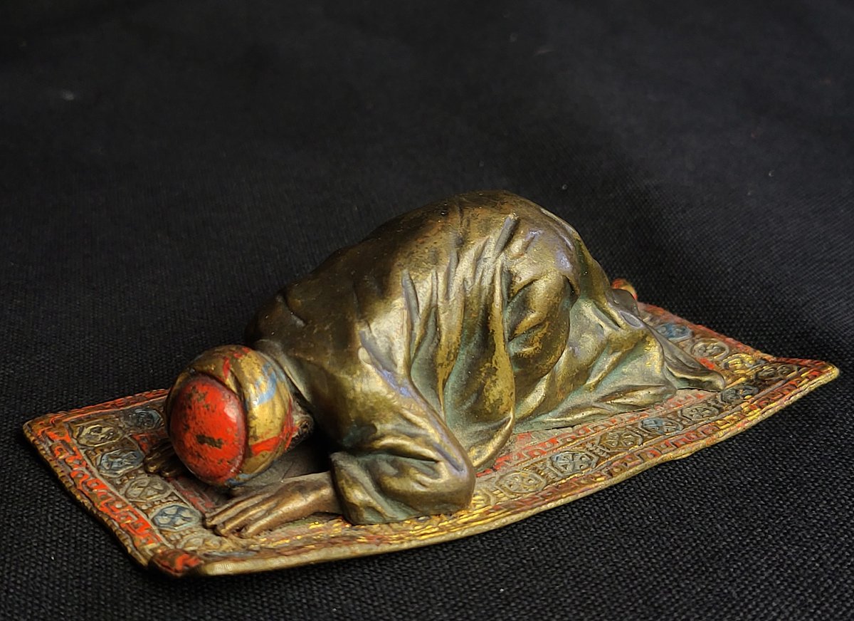 Franz Xavier Bergmann, bronze de vienne orientaliste polychrome, la prière-photo-3