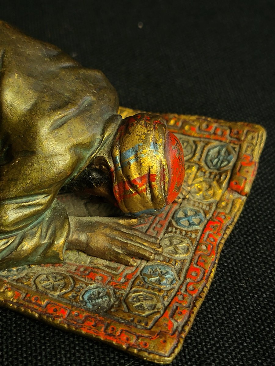 Franz Xavier Bergmann, bronze de vienne orientaliste polychrome, la prière-photo-1