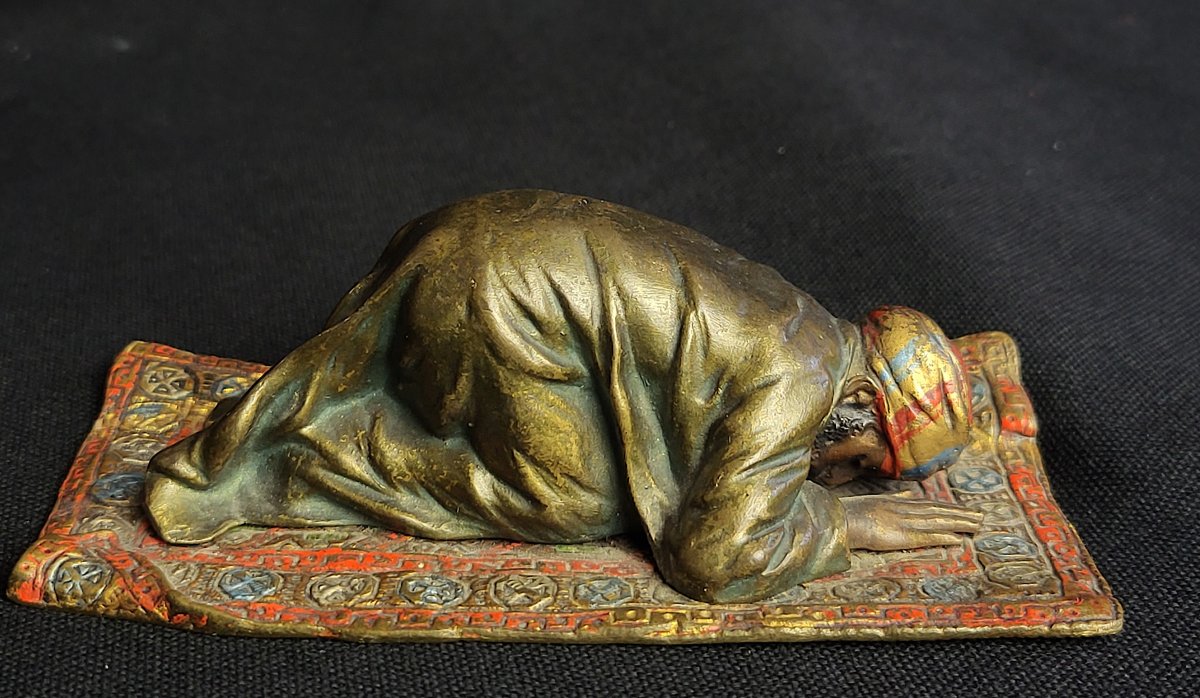 Franz Xavier Bergmann, bronze de vienne orientaliste polychrome, la prière