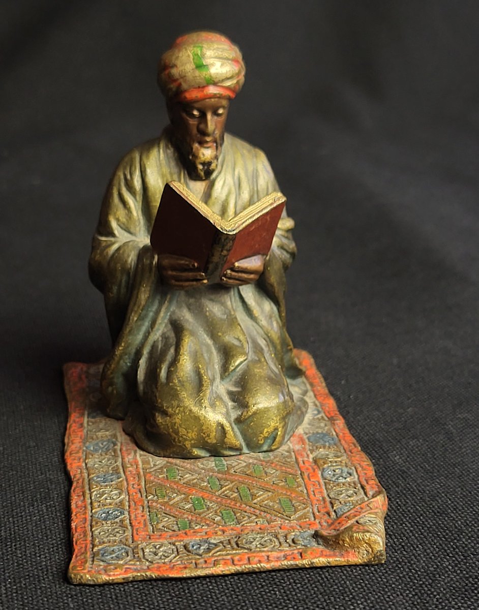 Franz Xavier Bergmann, bronze de vienne orientaliste polychrome, "La lecture du Coran"-photo-2