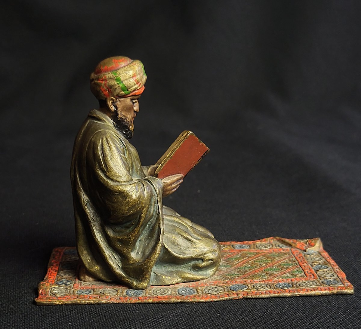 Franz Xavier Bergmann, bronze de vienne orientaliste polychrome, "La lecture du Coran"-photo-3