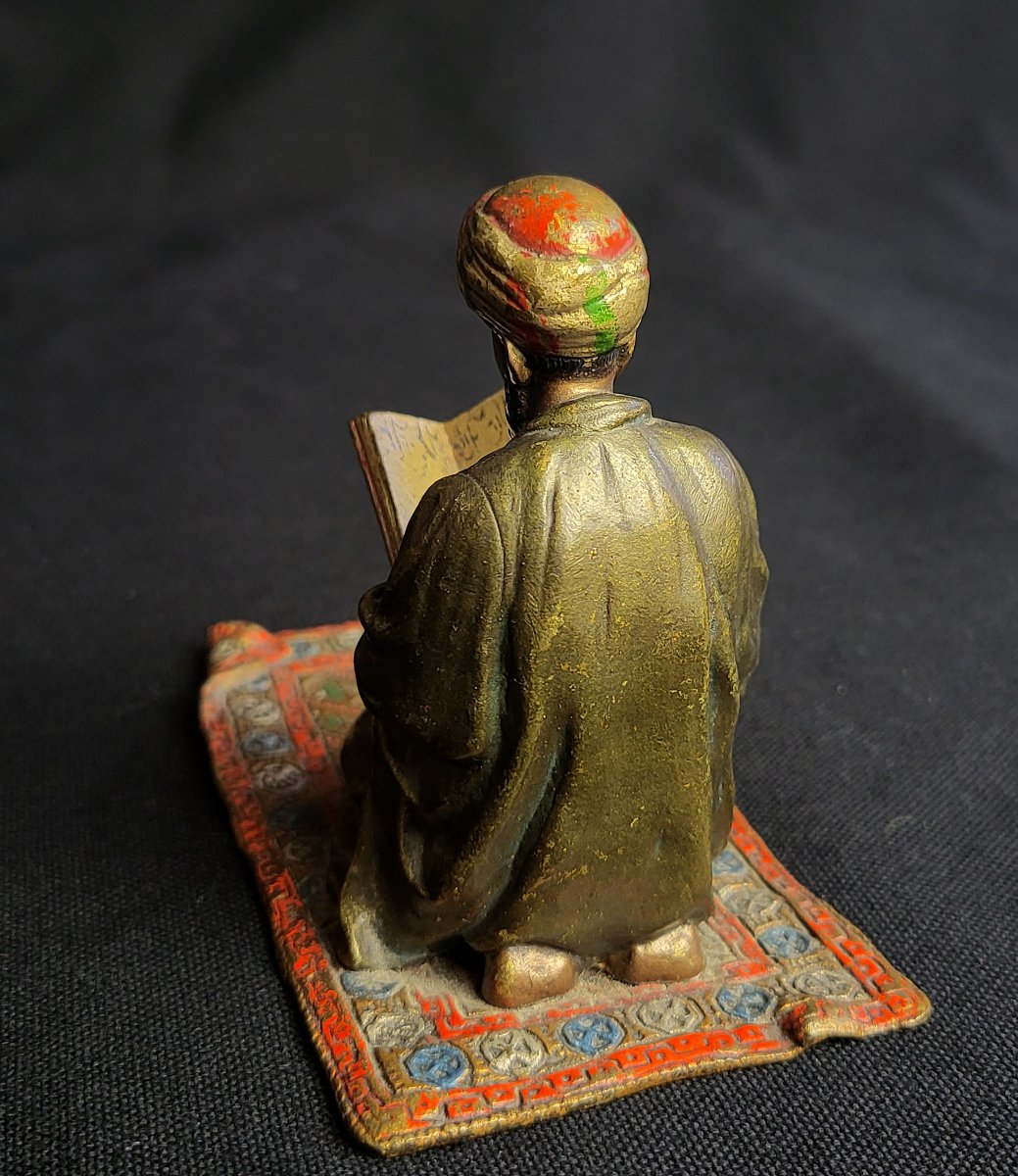 Franz Xavier Bergmann, bronze de vienne orientaliste polychrome, "La lecture du Coran"-photo-4