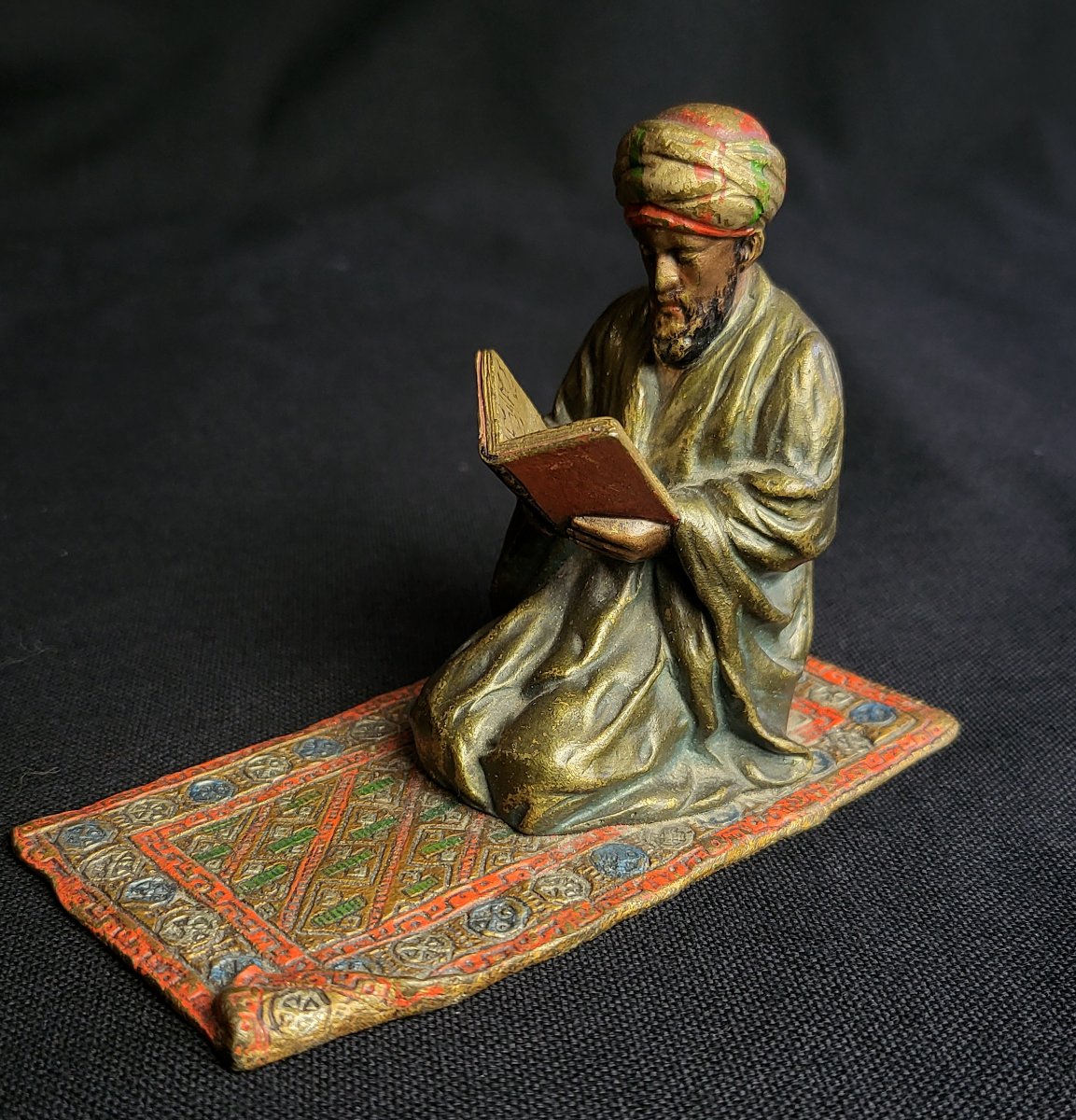 Franz Xavier Bergmann, bronze de vienne orientaliste polychrome, "La lecture du Coran"