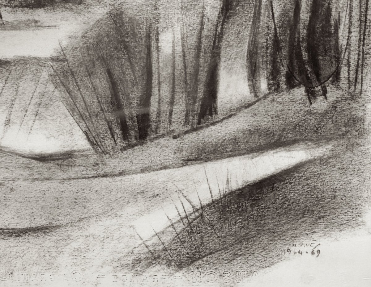 Martin Vivès (1905-1991), Large Charcoal On Canson C à Grain, View Of The Red Pique De Barriès.-photo-2