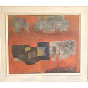 Jacques Berger (1902-1977), composition -1965- huile sur panneau, signée et datée.