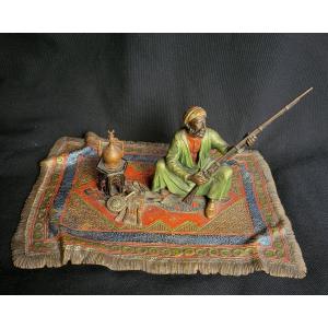 Franz Xavier Bergmann, bronze de vienne orientaliste polychrome, "Avant la fantasia"