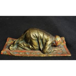 Franz Xavier Bergmann, bronze de vienne orientaliste polychrome, la prière