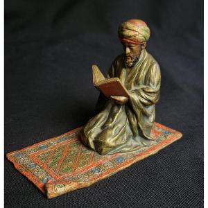 Franz Xavier Bergmann, bronze de vienne orientaliste polychrome, "La lecture du Coran"