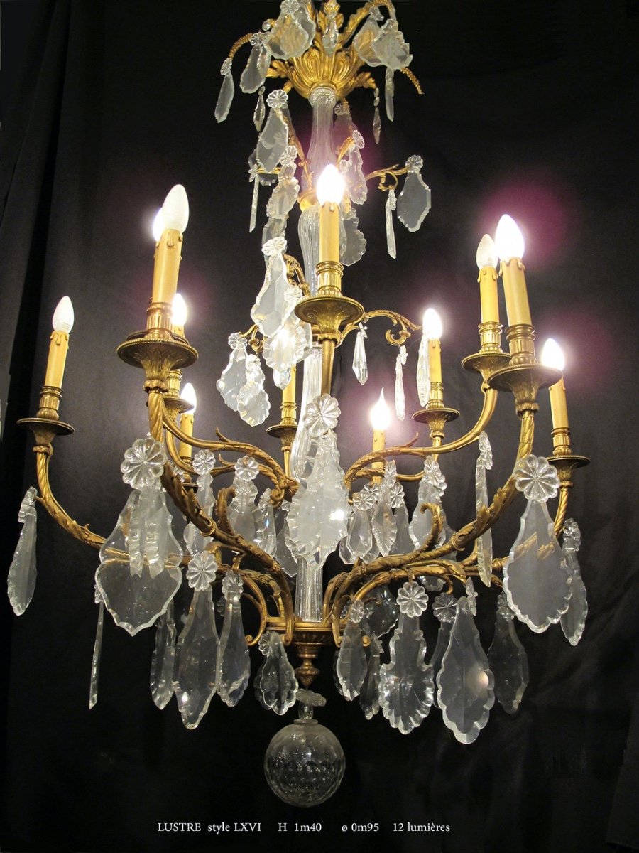 Grand Lustre Ancien Style LXVI - bronze et cristal