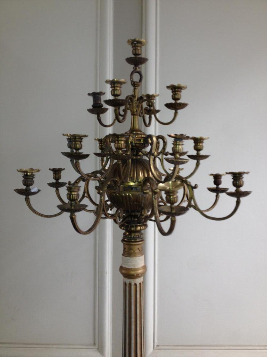 8 Lampadaires - Girandoles  Sur Pied En Bois Et Chandelier Bronze-photo-2