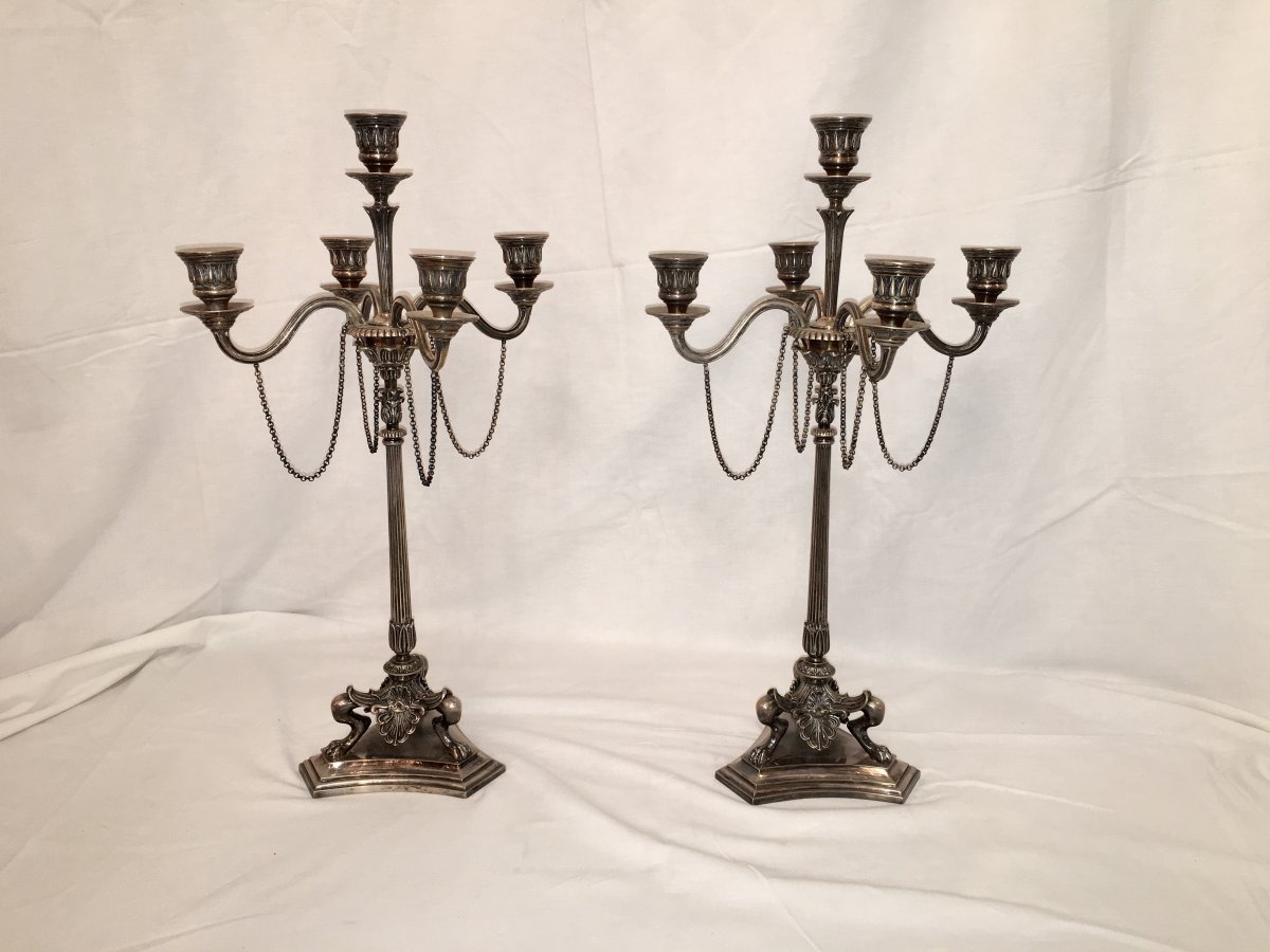 Candelabra Candlesticks In Silver Metal