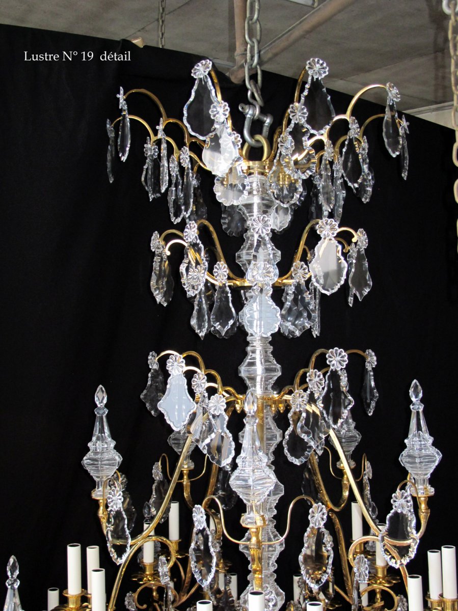 Grand Lustre ancien Cage - bronze doré et cristal -photo-4