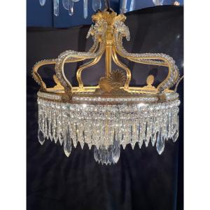 Gilt Bronze And Crystal Ceiling Lamp