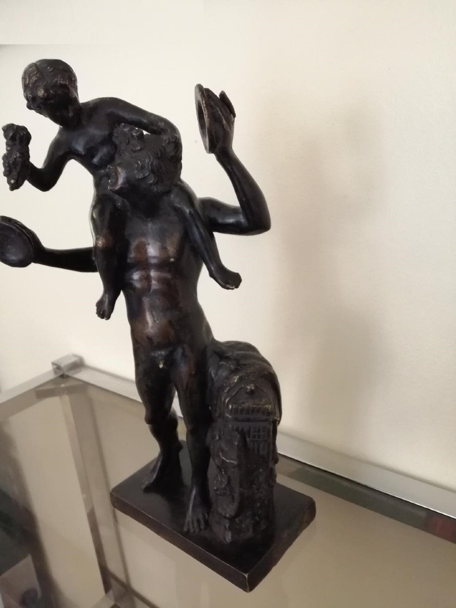 Bronze Statue Satyr With Cymbals Carrying Bacchus Dionysus On His Shoulders-photo-2