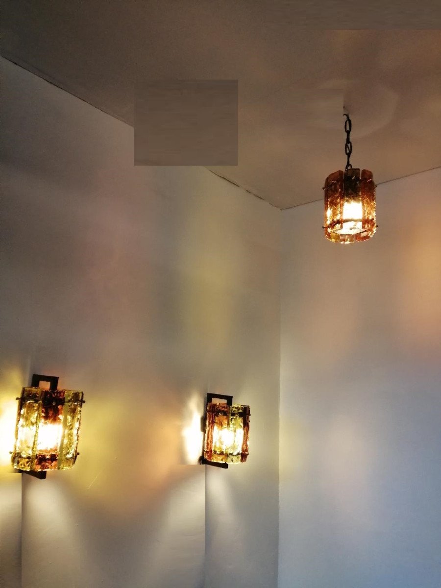 Pair Of Brutalist Sconces And Suspension-photo-2