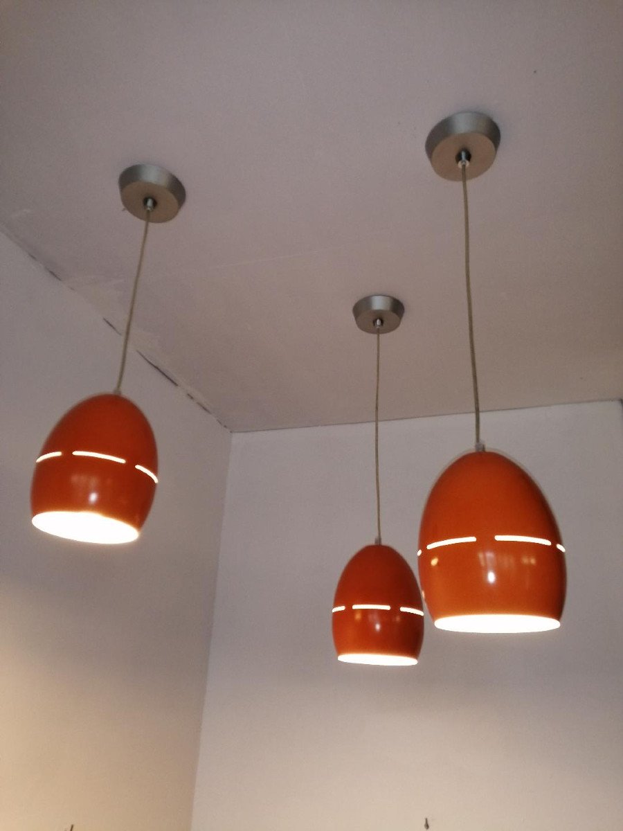 Suite Of 3 Vintage Orange 70s Suspensions-photo-3