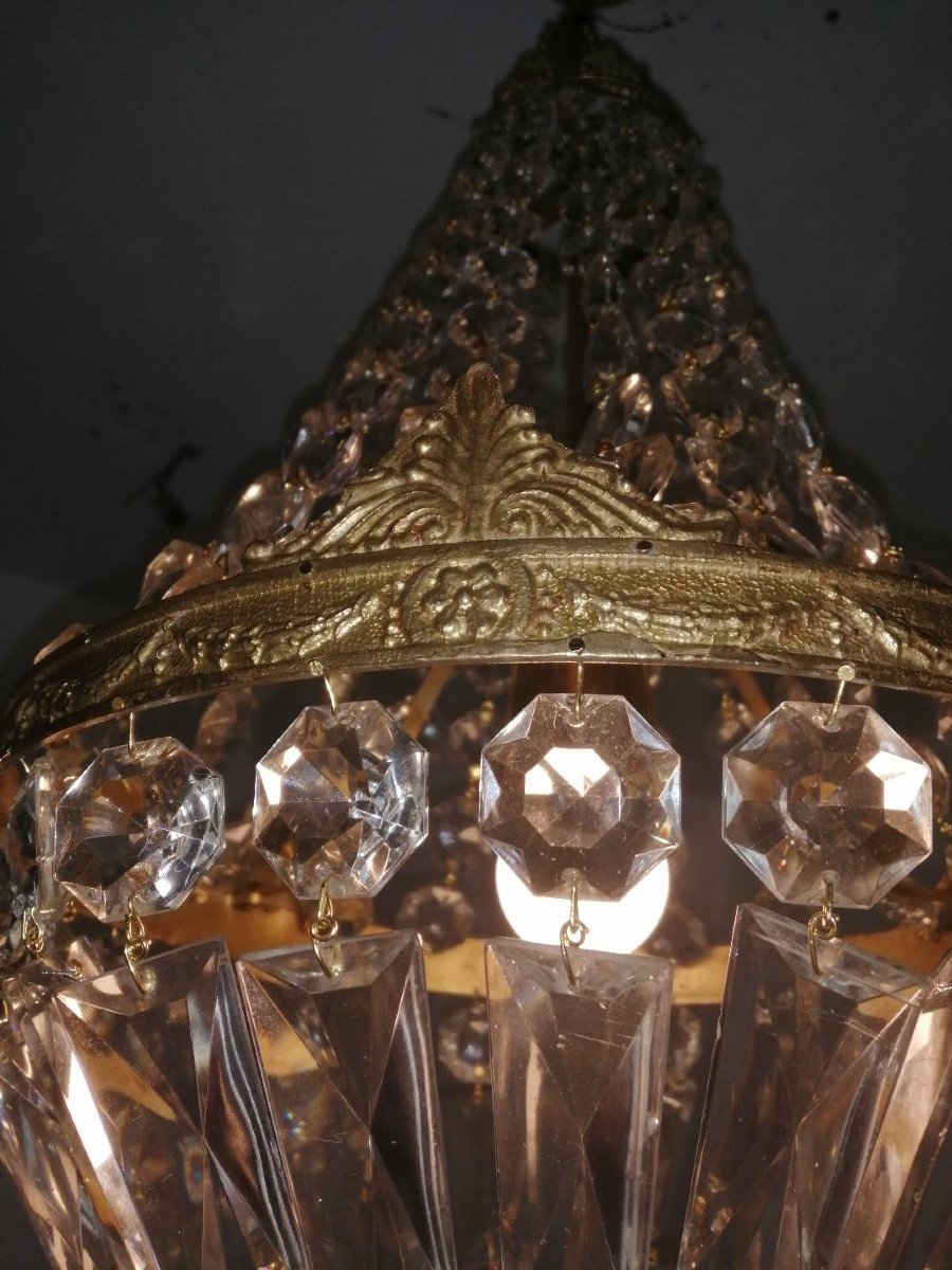 Lustre Montgolfière en bronze et cristal-photo-4