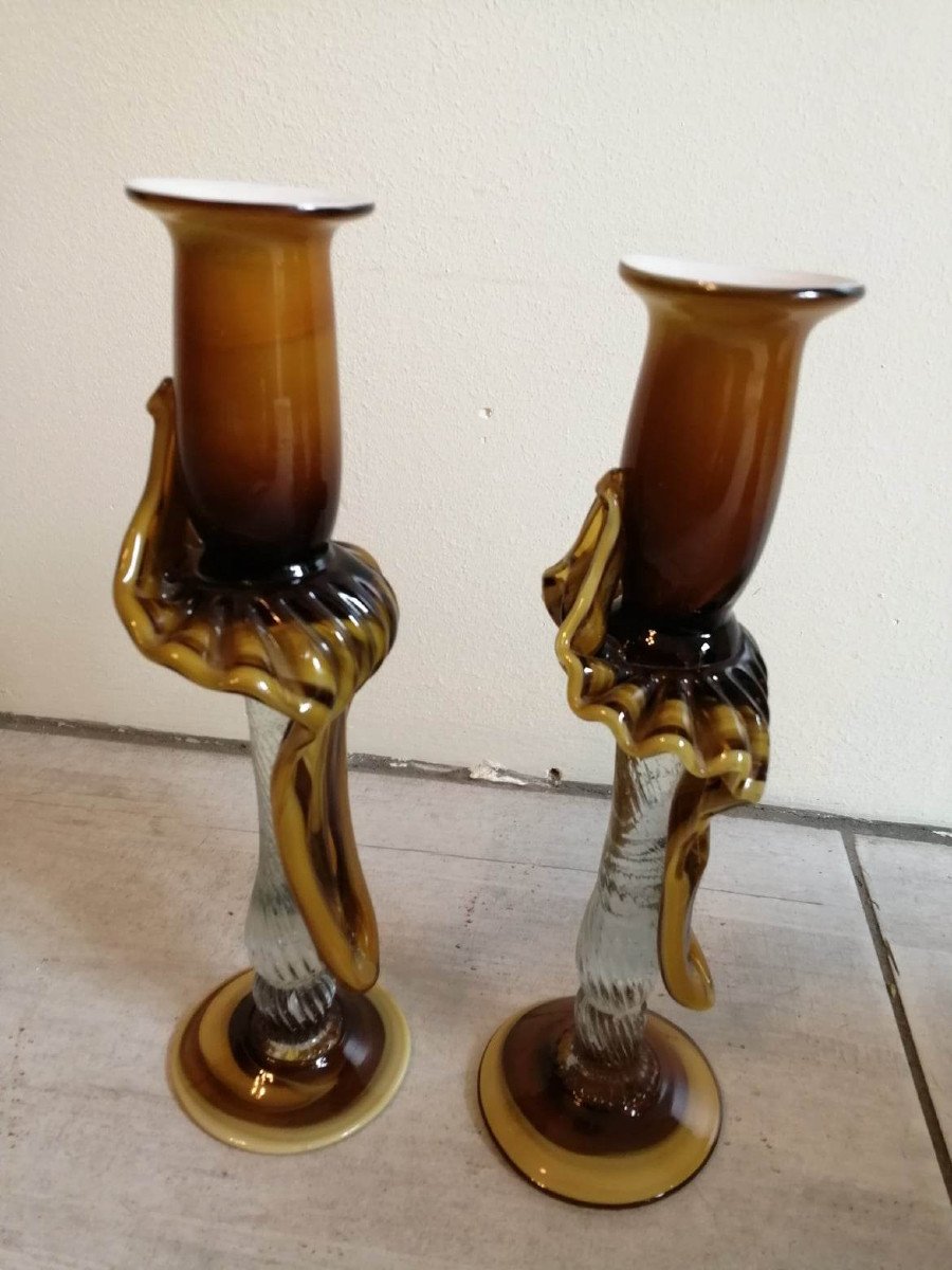 Pair Of Murano Candlesticks-photo-3