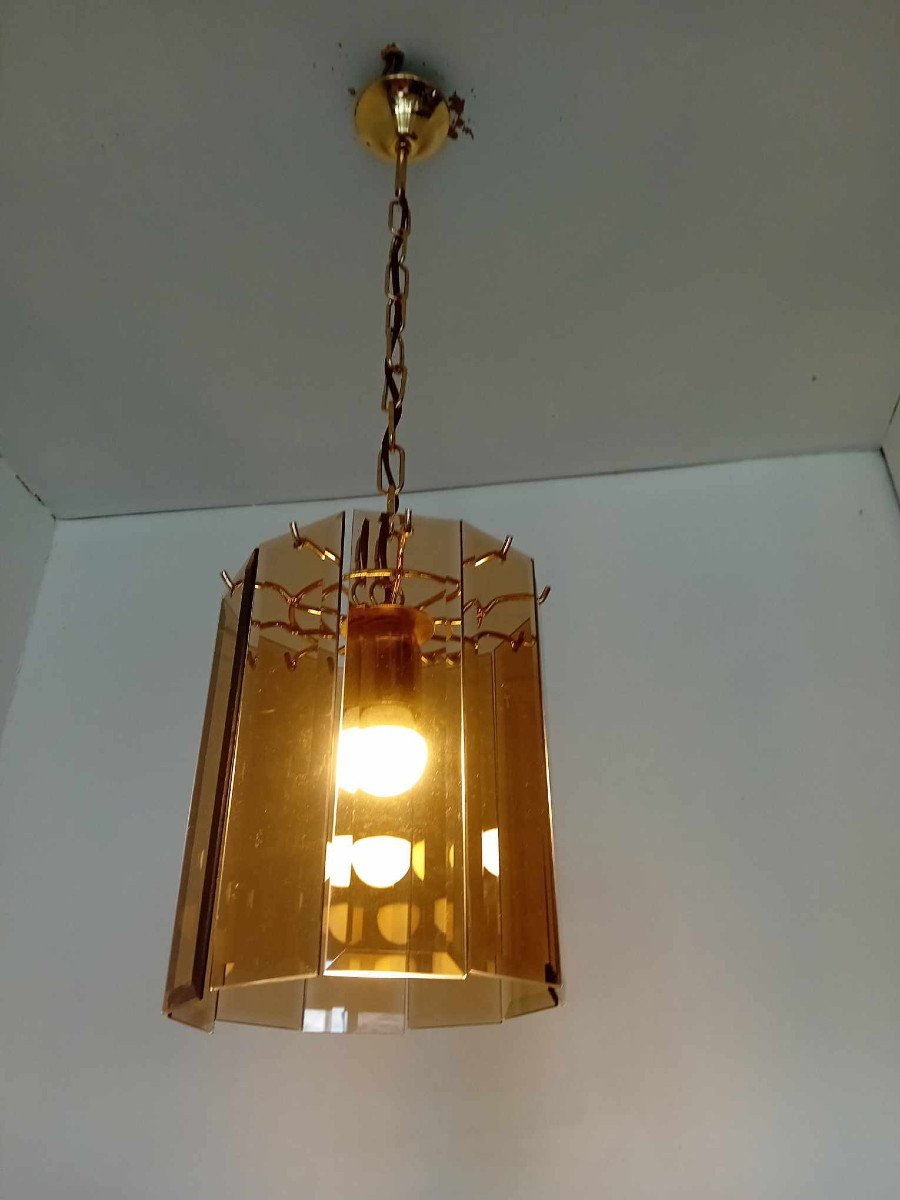 50s/60s Pendant Light In Golden Metal-photo-4